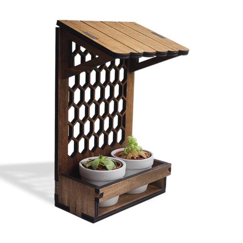 Dekoratif Ahşap, Baklava Desenli 2'li Beton Saksı Standı