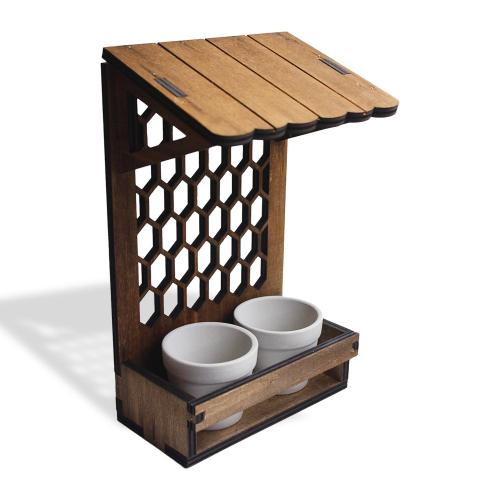 Dekoratif Ahşap, Baklava Desenli 2'li Beton Saksı Standı - Halkkitabev