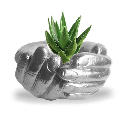 El Desenli Küçük Boy Beton Saksı Gümüş - Halkkitabevi