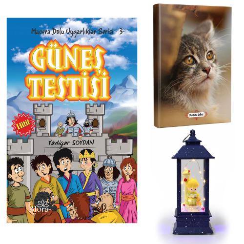 Güneş Testisi - Minik Kedi Planlama Defteri ve Küçük Prens Sokak Lambası Fener Tipi Işıklı Kar Küresi