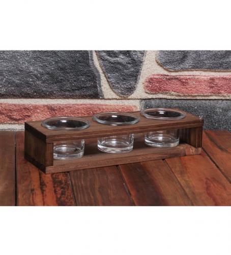 3'Lü Ahşap T-Lıght Cam Mumluk