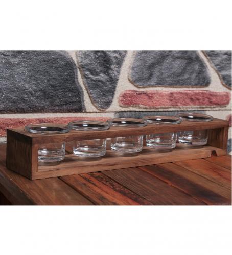 5'Li Ahşap T-Lıght Cam Mumluk - Halkkitabevi