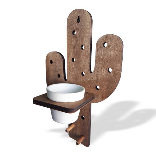 Beton Saksılı Kaktüs Desenli Ahşap Anahtarlık - Halkkitabevi