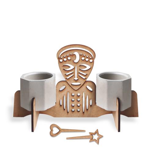 Beton Saksılı Zenci Savaşçı Desenli Ahşap Stand Model 1 - Halkkitabevi