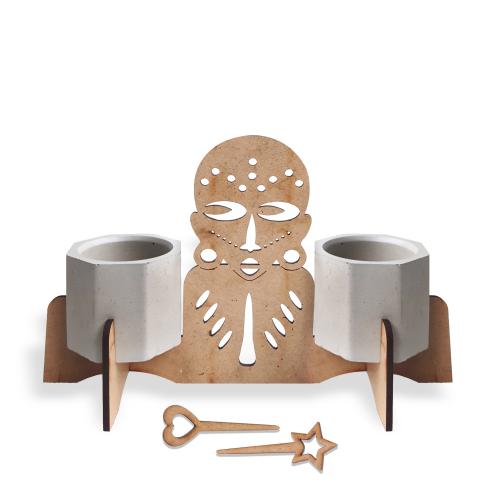 Beton Saksılı Zenci Savaşçı Desenli Ahşap Stand Model 2 - Halkkitabevi