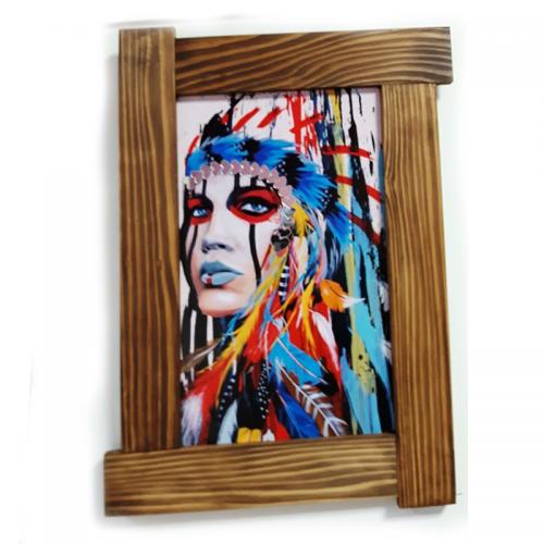 3D Kızılderili Kadın Ahşap Tablo