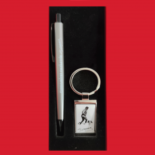 İkili Cumhuriyet Fazilettir Kalem Seti - Gri Tükenmez Kalem ve Anaht