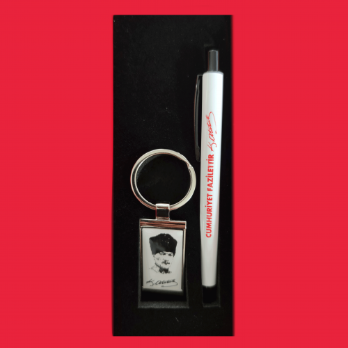 İkili Cumhuriyet Fazilettir Kalem Seti - Tükenmez Kalem ve Anahtarlı