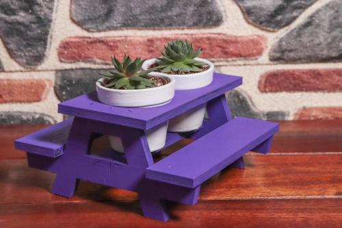 HK Dekor Beton Saksı ve Ahşap Bank - Mor
