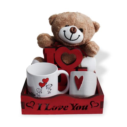 Kırmızı Kasalı Sevgililer Günü Hediye Seti, Kupa Bardaklı - Halkkitabe