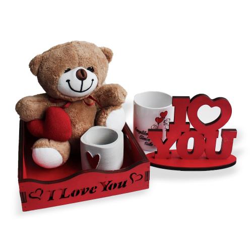 Kırmızı Kasalı Sevgililer Günü Hediye Seti, Kupa Bardaklı - Halkkitabe