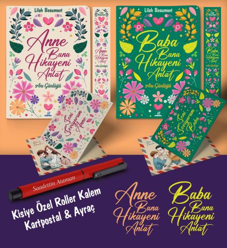 Kişiye Özel Anne ve Baba Bana Hikayeni Anlat Ayraç Kartpostal Kalem - 