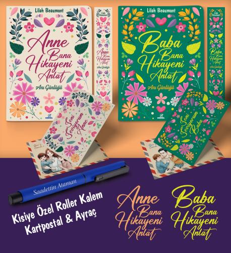 Kişiye Özel Anne ve Baba Bana Hikayeni Anlat Ayraç Kartpostal Kalem - Lacivert