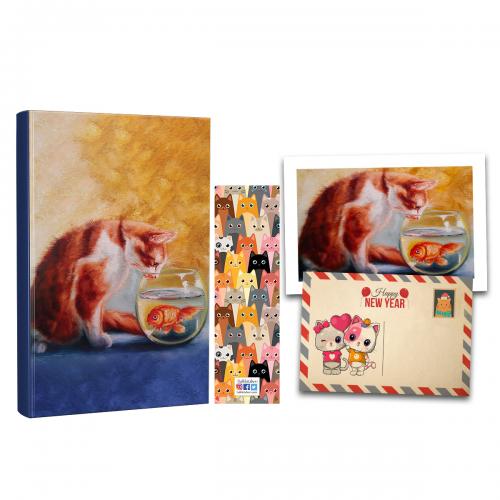 Kişiye Özel Kartpostallı Hediye Seti - 1 Kedi Rüyası 128 Sayfa Defter 