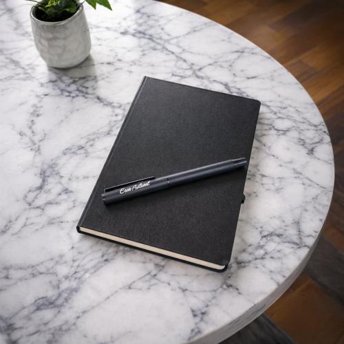 Kişiye Özel Soft Deri Defter ve Roller Rubber Kalem - Siyah 