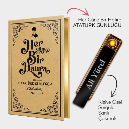 Kişiye Özel - Sürgülü Şarjlı Çakmak ve Atatürk Günlüğü - Halkkitabevi