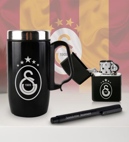 Kişiye Özel Taraftar Seti - Termos Kupa Bardak - Benzinli Çakmak - Metal Roller Kalem - GS