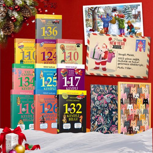 Kişiye Özel Kartpostallı -  Keyifli Bilgiler Seti - 10 Kitap  2  Defter -1