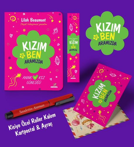 Kızım ve Ben Aramızda Ayraç Kartpostal Kişiye Özel Kalem - Kırmızı