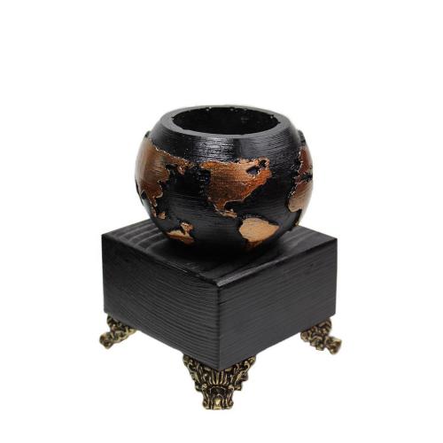 Küçük Dünya Beton Saksı Siyah Bakır , Metal Ayaklı Ahşap Stand - Halkk