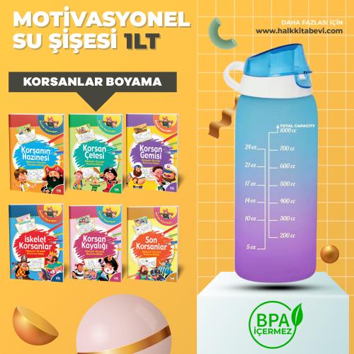 Motivasyonel Su Matarası ve 6'lı Korsanlar Boyama Kitabı - BPA Free - 1000ml