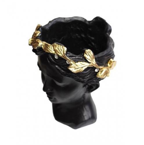 Orta Helen Beton Saksı, Siyah Altın Varak Taçlı, Kristal Taşlı - Halkk