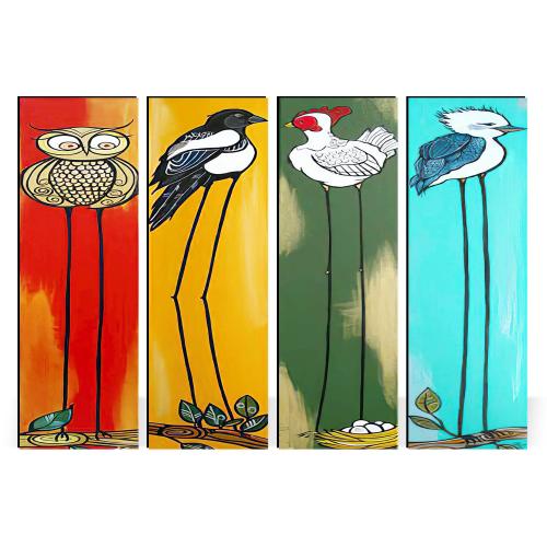 Renkli Kuş Baskılı 4'lü Ahşap Tablo Model 1 - Halkkitabevi