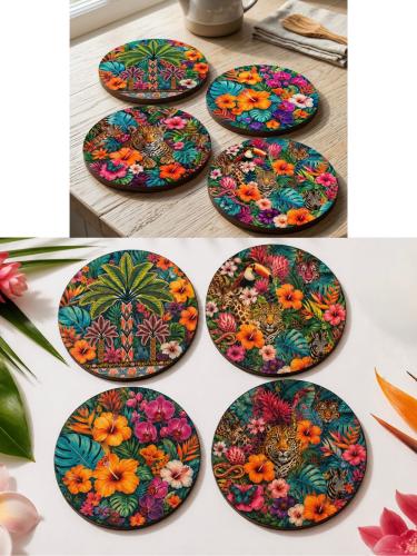 Safari Bardak Altlığı 4'lü Set 9 cm, 3 mm MDF, UV Baskı, Dekoratif B Safari Bardak Altlığı 4'lü Set 9 cm, 3 mm MDF, UV Baskı, Dekoratif B