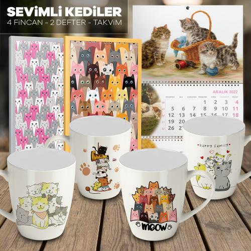 Sevimli Kediler 4 Kupa 2 Defter 1 Takvim -5