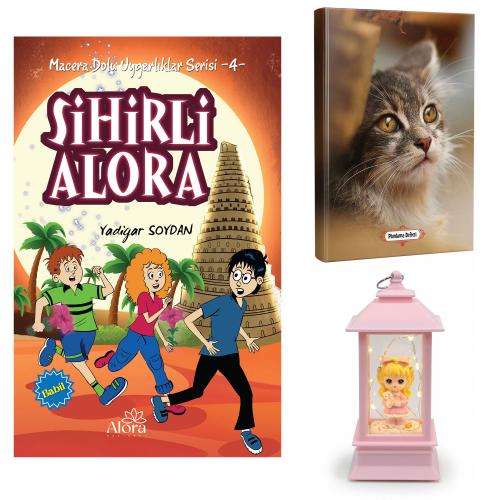 Sihirli Alora - Minik Kedi Planlama Defteri ve Kedili Kız Fener Tipi Işıklı Kar Küresi