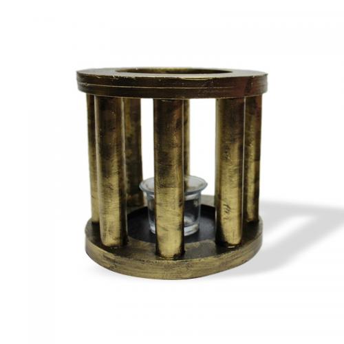 Sütunlu Dekoratif Ahşap Mumluk, Siyah Üzerine Altın Varaklı, Büyük - H