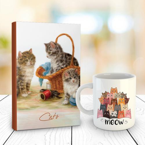 Tekir 128 Sayfa Çizgili defter ve Sivri Kulaklar Kupa Bardak