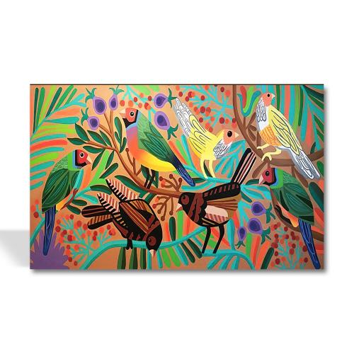 Tropikal Kuşlar Baskılı Ahşap Tablo - Halkkitabevi
