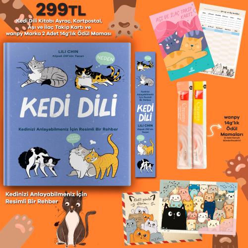 Kedi Dili - Kartpostal - Aşı ve İlaç Kartı - Ayraç ve Wanpy 14g'lık 2 Adet Ödül Maması(Karışık)