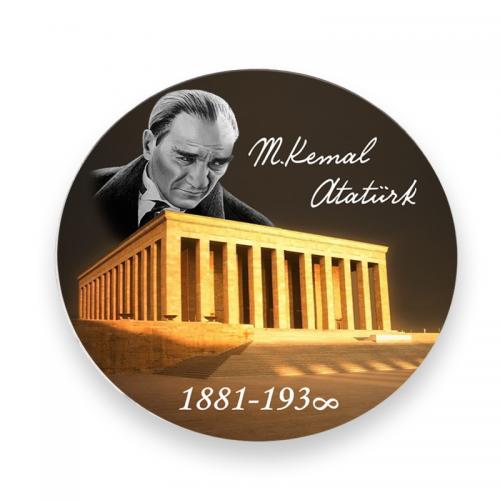 Yuvarlak Ahşap Magnet 58mm Renkli Atatürk Baskılı Model 3