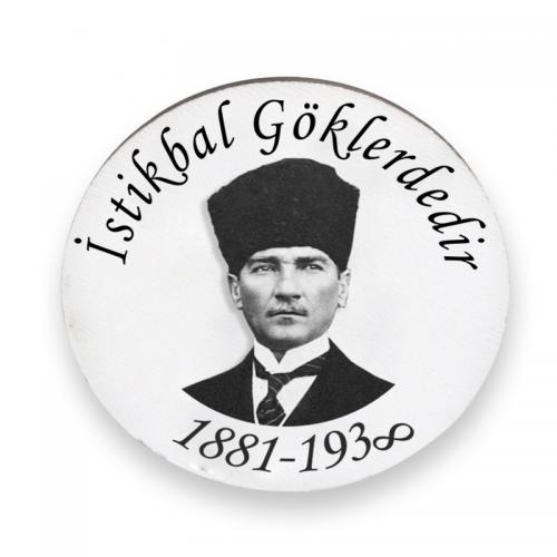 Yuvarlak Ahşap Magnet 58mm Renkli Atatürk Baskılı Model 6