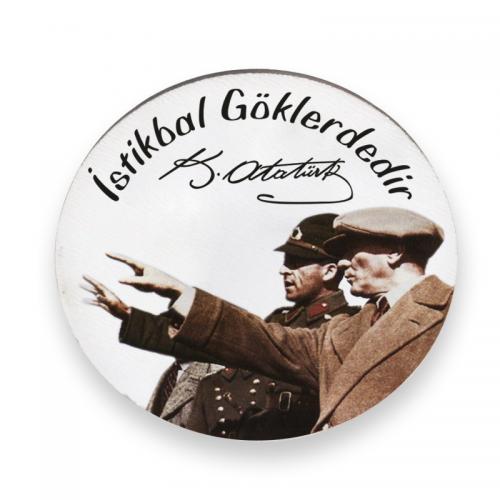 Yuvarlak Ahşap Magnet 58mm Renkli Atatürk Baskılı Model 7