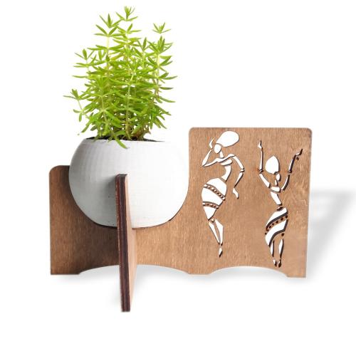 Zenci Dansçılar Figürlü Beton Saksılı Ahşap Stand